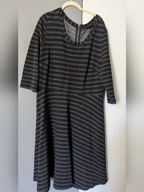 Lane Bryant Black Striped Fit & Flare Dress Size 18/20